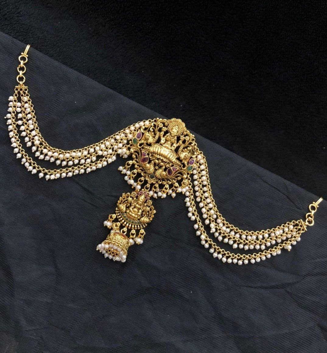 Antique Lakshmi design Rakodi with Pearl drops Earchain